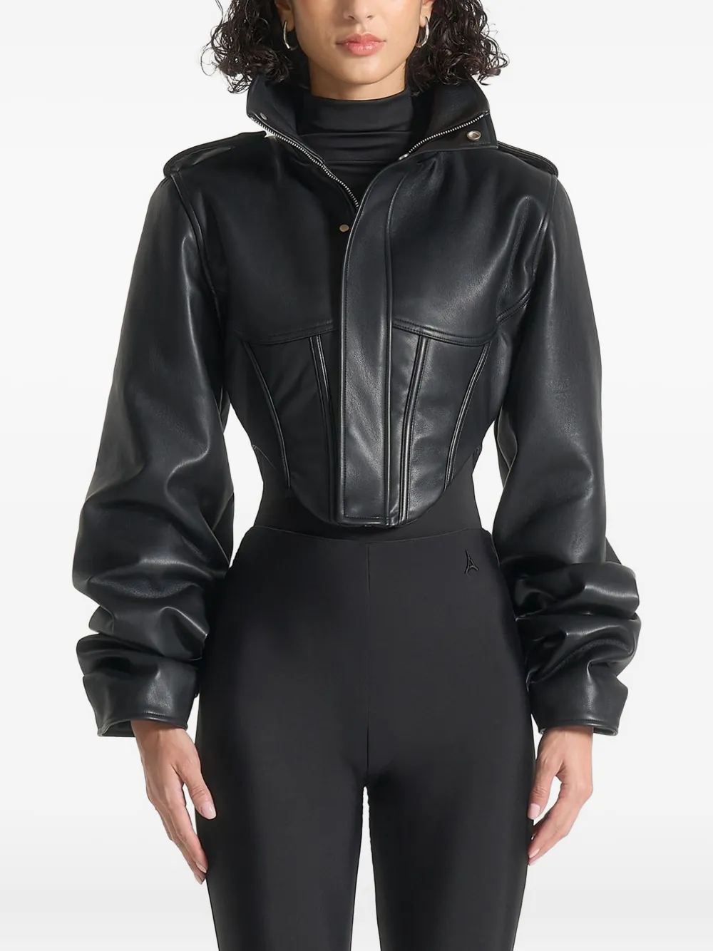 Manière De Voir Solange leather tacked-sleeve corset jacket