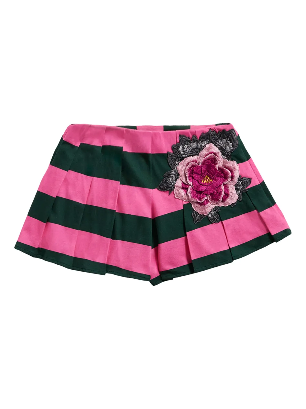 AREA pleated striped-pattern flower-embellished shorts
