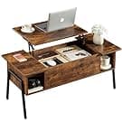 Amazon VECELO Wood Lift Top Coffee Table with Hidden Compartment and Storage Shelf for Living Room/Office Reception, Rising Tabletop, Brown