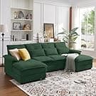 Amazon Jarenie 110" Convertible Sectional Sofa, U Shape Cloud Couch, Comfy Couches with Double Chaise and Sleepable Armrests, 4 Seats Sectional Couches for Living Room, Green