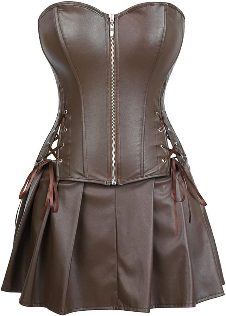 Amazon DKCHENH Women's Punk Rock Faux Leather Steampunk Corset gothic bustier skirt set costume