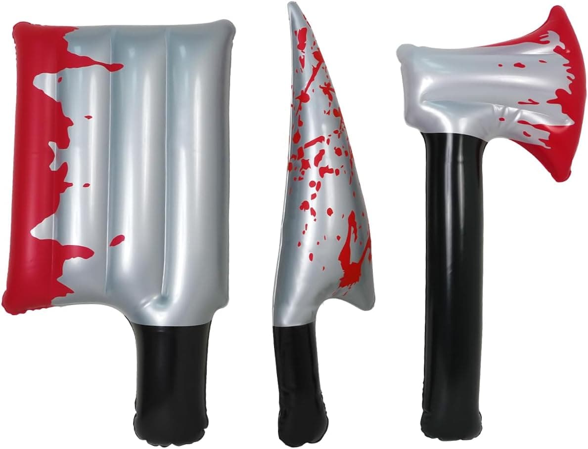 Amazon 3Pcs Bloody Halloween Inflatable Weapons Prop,Bloody Knife Halloween Prop Set,Realistic Looking Prank Toy,Halloween Cosplay Horror Party Supplies