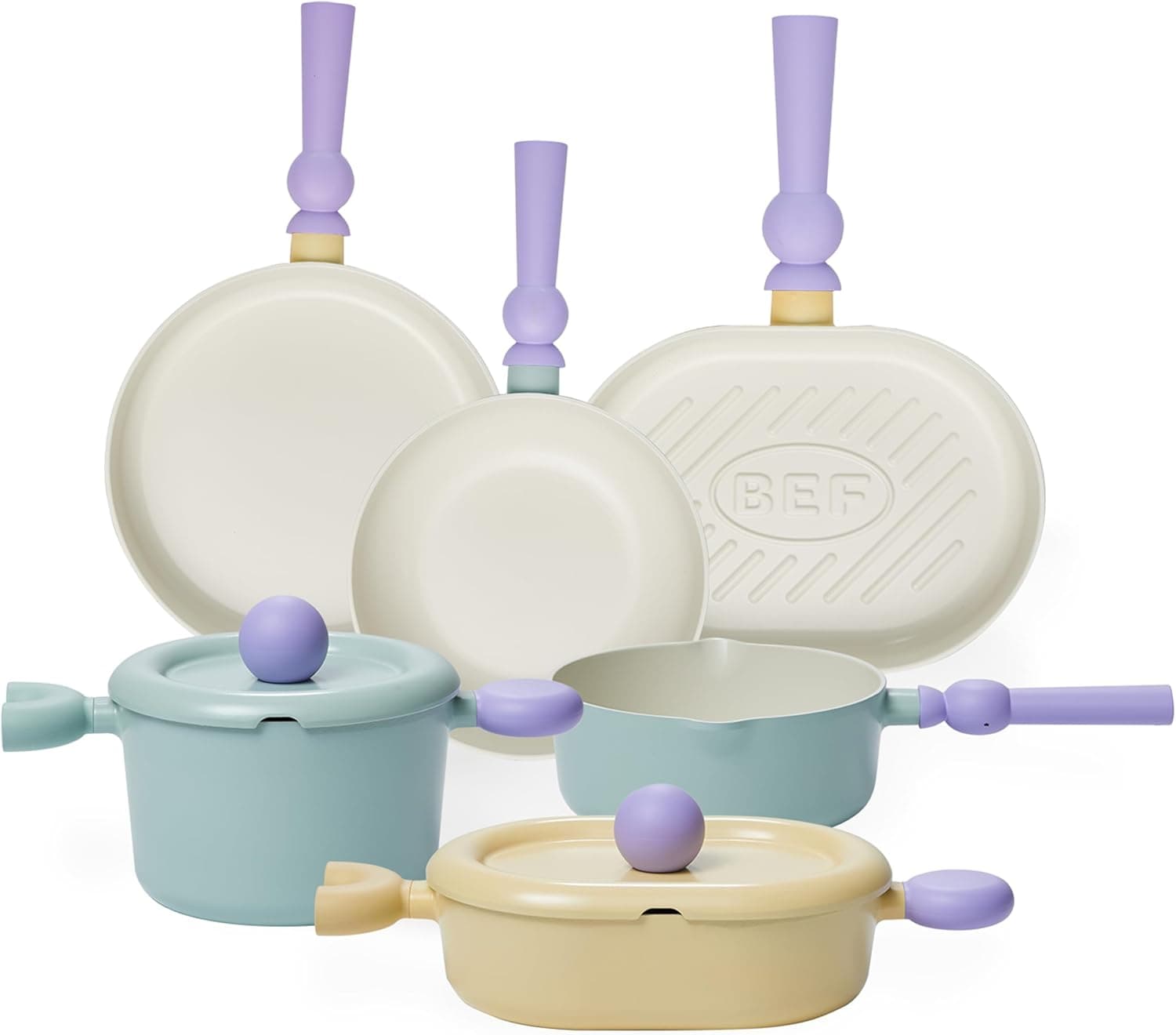 Amazon Neoflam Better Finger Cookware Set - All in One, 8-Piece Non-Stick Ceramic Coated Pots and Pans