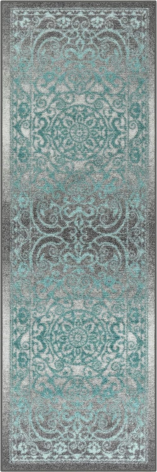 Amazon Maples Rugs Pelham Vintage Medallion Runner Rug - Made in USA - Washable, Non-Slip, Low Profile Indoor Rug for Hallway, Kitchen, and Laundry Room, 2' x 6', Blue/Grey