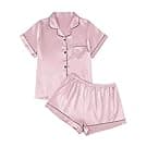 Amazon LILLUSORY Silk Satin Pajama Set for Women 2 Piece Lounge Pjs Winter Matching Summer Sleepwear Button Down Shirt Shorts
