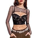 Amazon Avidlove Women Fishnet Long Sleeve Crop Top See Through Shirt Sheer Blouse Sexy Outfits